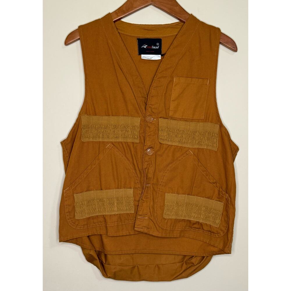 Vintage Redhead Hunting Vest Men's Medium Brown Game Pouch Shell Pockets Bird